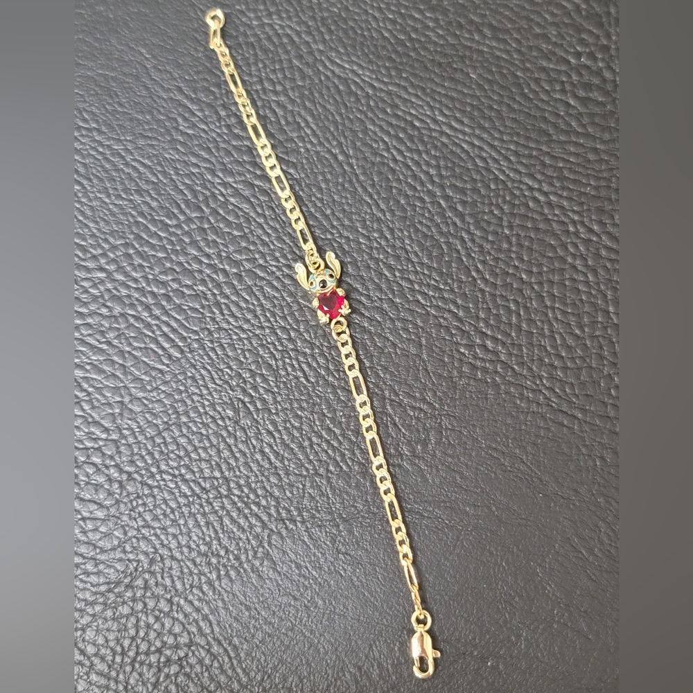 Lilo & Stitch Child's Bracelet, Gold-Plated Cuban Chain - NWOT